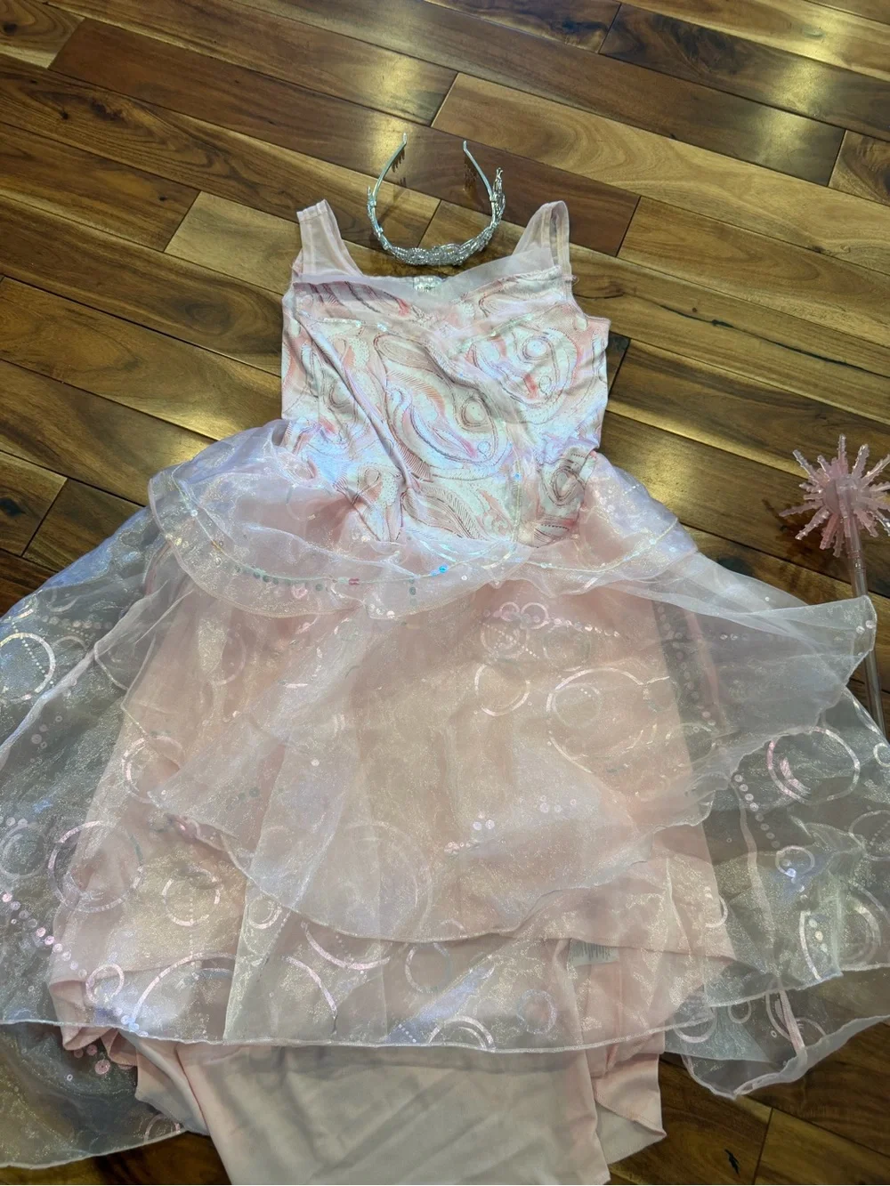 Wicked Glinda pink sparkly dress + tiara + wand Spirit Halloween XL
